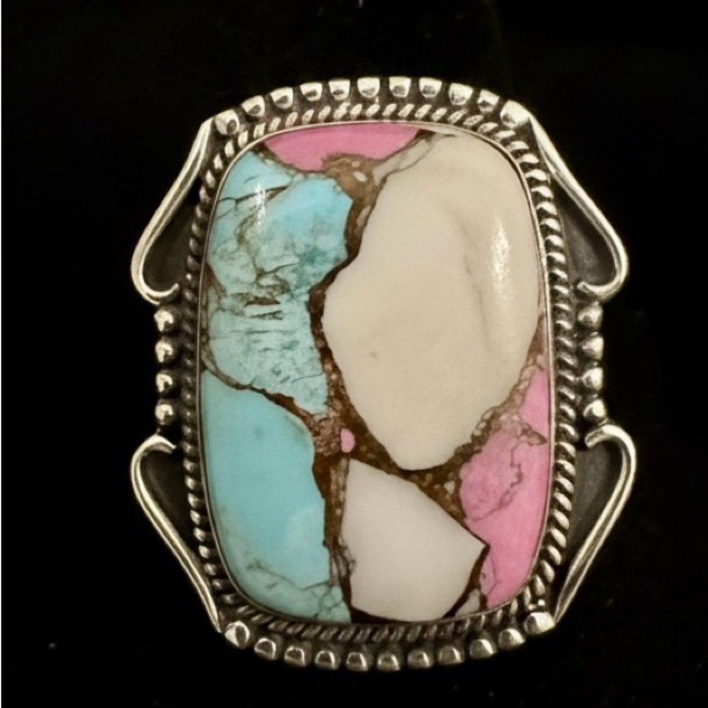 Sterling Silver Ring with cotton candy Turquoise Stone